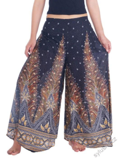 BOHO kalhoty AIDANY paví pera, vel. S-XL - ČERNÉ