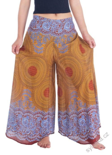 BOHO širší kalhoty AIDANY kolečka , vel. S-XL - ŽLUTÉ