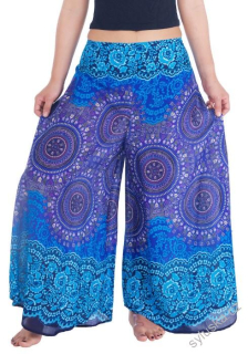 BOHO širší kalhoty AIDANY kolečka , vel. S-XL - MODRÉ