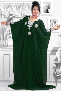 SKLADEM_ Vyšívaný kaftan (8) - TMAVĚ ZELENÝ - stříbrné zdobení