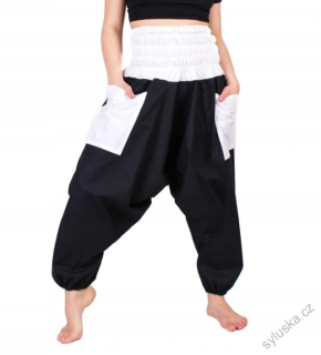 Bavlněné HAREM YOGA kalhoty ČERNÉ - S BÍLOU