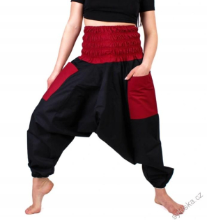 Bavlněné HAREM YOGA kalhoty ČERNÉ - S ČERVENOU