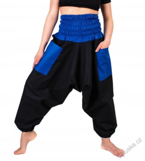 Bavlněné HAREM YOGA kalhoty ČERNÉ - S MODROU