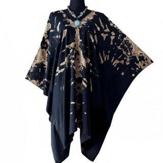 SKLADEM - Černý batikovaný krátký kaftan (50) - výstřih do V