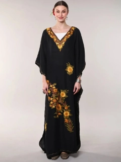 Bavlněný kaftan VIRENA s výšivkou - ČERNÝ