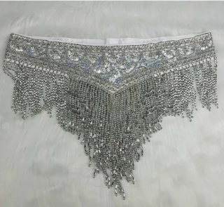 SKLADEM - Ozdobný belly dance pás LOREN - STŘÍBRNÝ - 115 cm