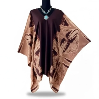 SKLADEM - VÍNOVÝ batikovaný krátký kaftan (61) - výstřih do V