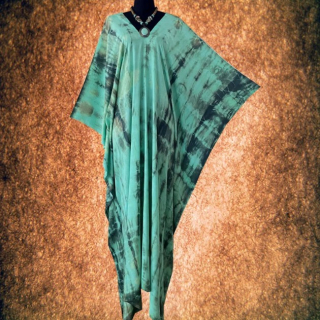 Zelený batikovaný KAFTAN dlouhý (04) - výstřih do V