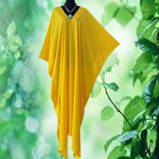 ŽLUTÝ jednobarevný KAFTAN dlouhý (15h) - výstřih do V