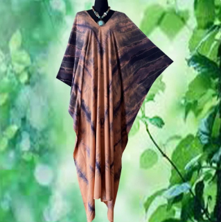 Béžový batikovaný KAFTAN dlouhý (07) - výstřih do V