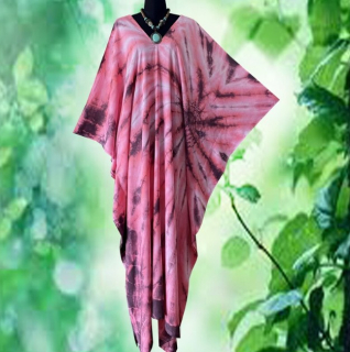 Růžový batikovaný KAFTAN dlouhý (09) - výstřih do V