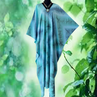 Tyrkysový batikovaný KAFTAN dlouhý (12) - výstřih do V