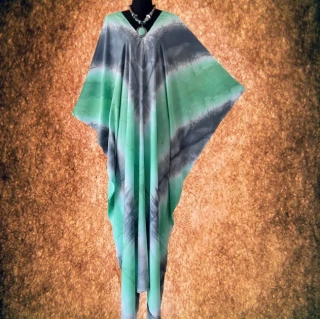 Vínovočervený batikovaný KAFTAN dlouhý (17) - výstřih do V