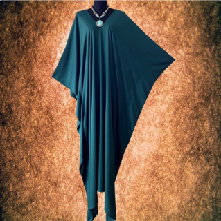 TMAVĚ ZELENÝ jednobarevný KAFTAN dlouhý (15h) - výstřih do V