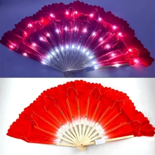 LED krátký hedvábný vějíř - ČERVENÝ (1ks pravý)