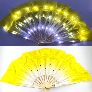 LED krátký hedvábný vějíř - ŽLUTÝ (1ks pravý)