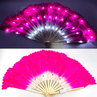 LED krátký hedvábný vějíř - RŮŽOVÝ (1ks pravý)