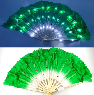 LED krátký hedvábný vějíř - ZELENÝ (1ks pravý)