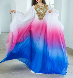 Belly dance šaty - KAFTAN - bílo-modro-růžový
