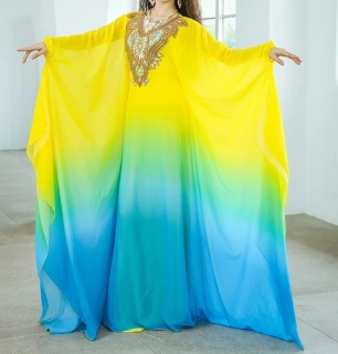 Belly dance šaty - KAFTAN - žluto-zeleno-modrý