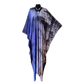 Modrý KAFTAN dlouhý batikovaný (96) - výstřih do V