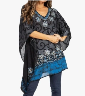 Tunika (kaftan) VLADANA - ČERNO/MODRÁ (obvod do 129.5 cm)