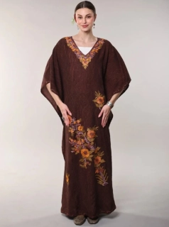 Bavlněný kaftan VIRENA s výšivkou - HNĚDÝ