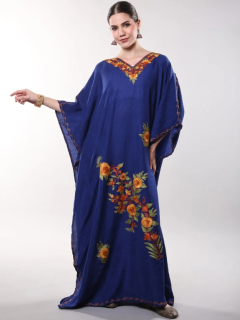 Bavlněný kaftan VIRENA s výšivkou - TMAVĚ MODRÝ
