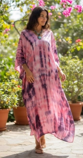 TROPICAL batikovaný KAFTAN dlouhý (05) - výstřih do V
