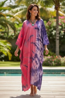 ABSTRAKTNÍ ART batikovaný KAFTAN dlouhý (07) - výstřih do V